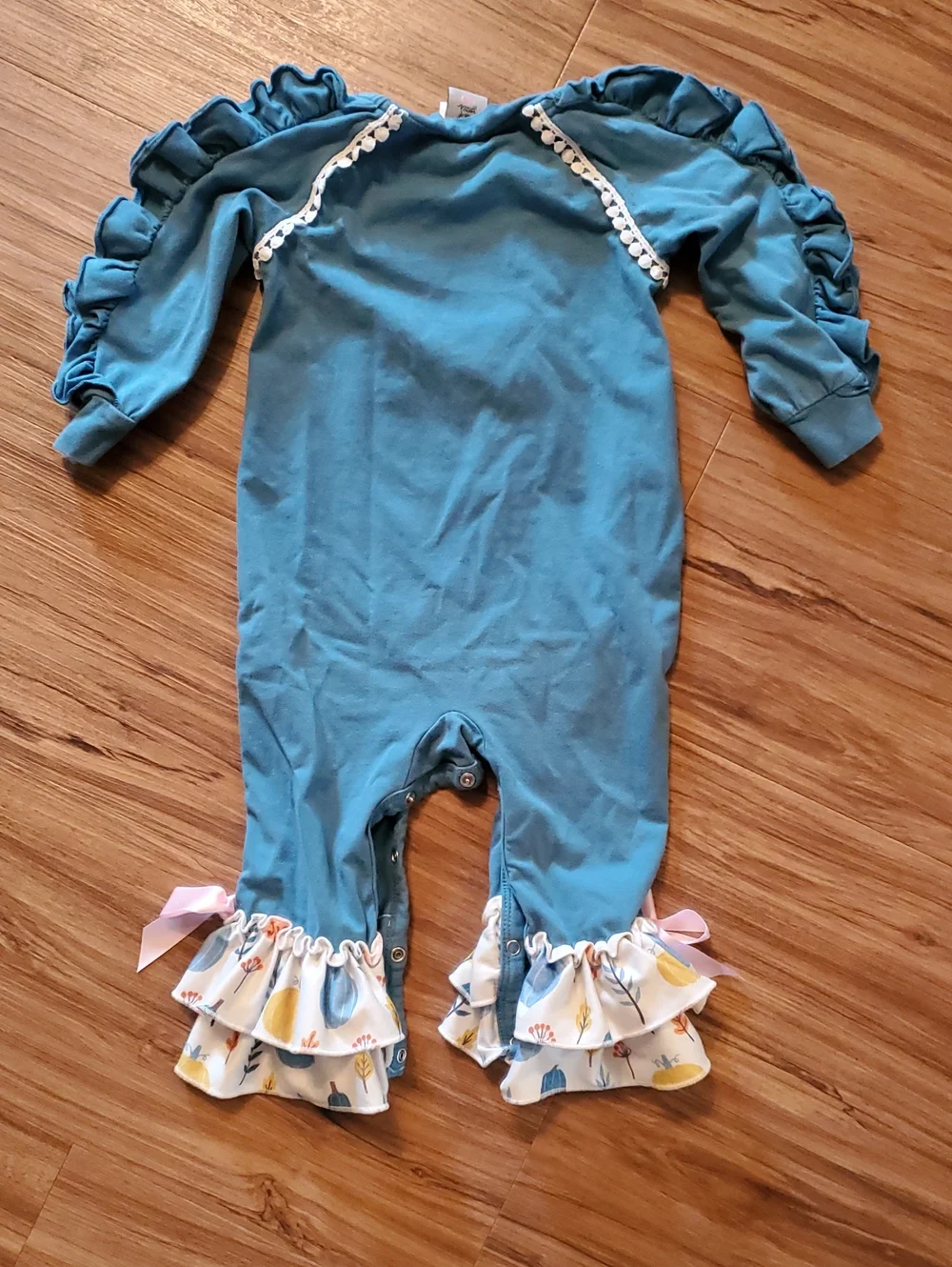 Teal Ruffle Pumpkin Baby Romper